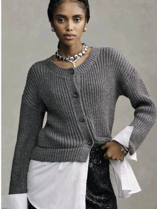 Anthropologie Sweaters - Anthropologie Gray Cropped Twofer Cardigan Shirt Sweater NWT